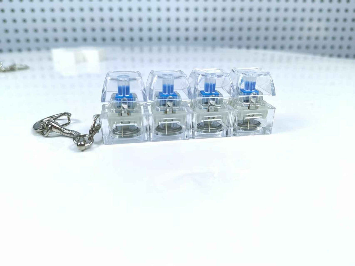 Mechanical Keyboard Clicker Toy 4 Keys – Luminous Transparent Stress Relief Keychain Button Fidget Gadget