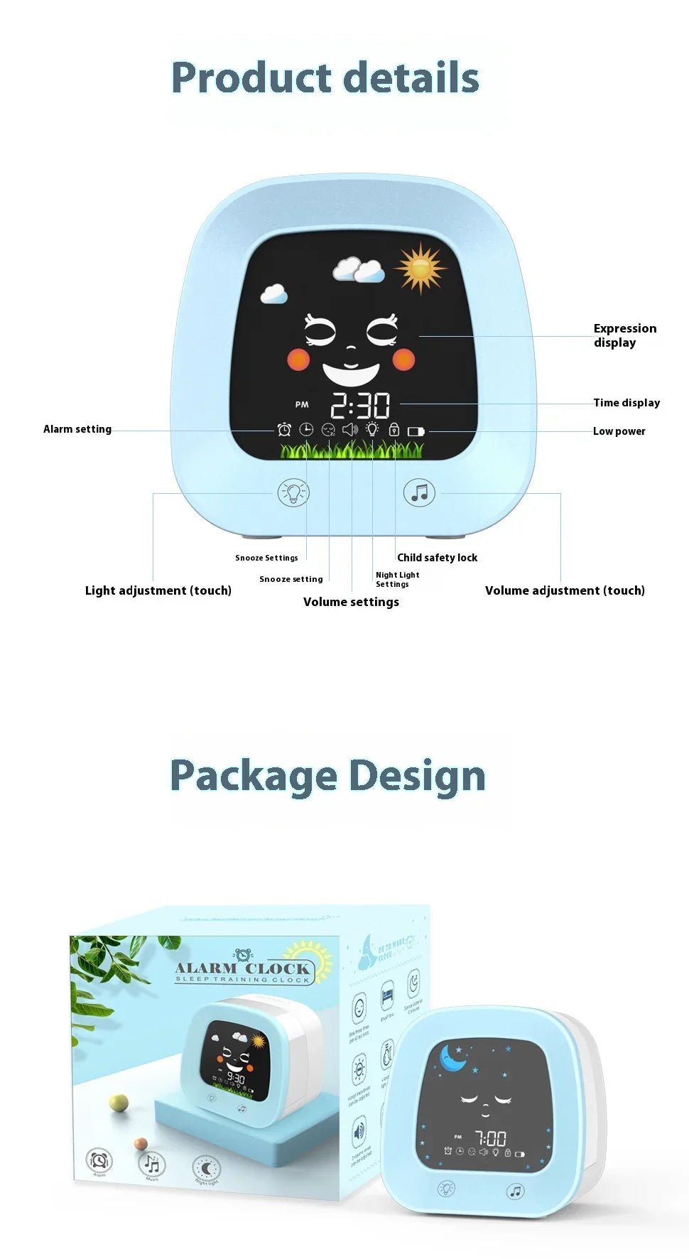 Children’s Music Alarm Clock – Luminous Bedside Clock with Snooze & Mute