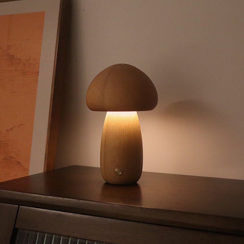 INS Wooden Mushroom Night Light - Cute LED Touch Switch Bedside Lamp for Bedroom and Children's Room Decor