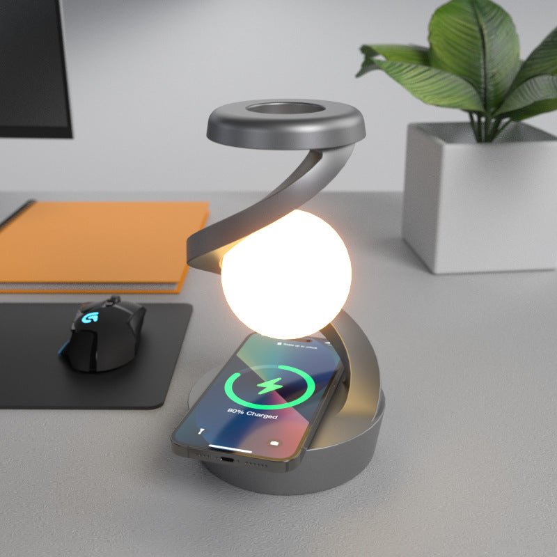 Rotating Moon Desk Lamp with Wireless Phone Charging – Sensor Control Night Light