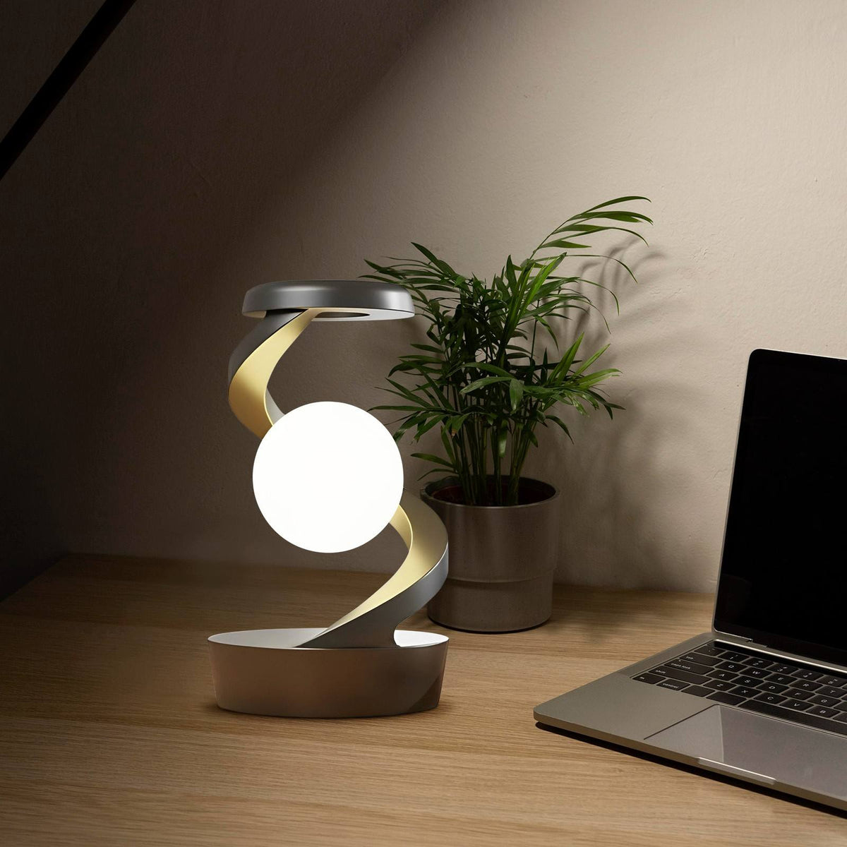 Rotating Moon Desk Lamp with Wireless Phone Charging – Sensor Control Night Light